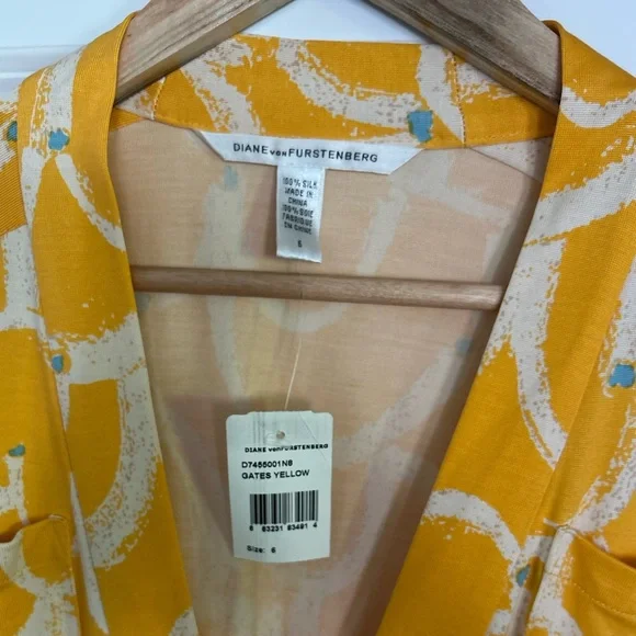 DVF Diane Von Furstenberg NWT vintage silk wrap dress yellow 6 Furstenburg - Picture 3 of 9